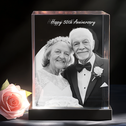 50th Anniversary Gifts - Personalized Crystal 3D Photo Portrait