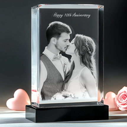 10th Anniversary Gifts - Personalized Crystal 3D Photo Tower