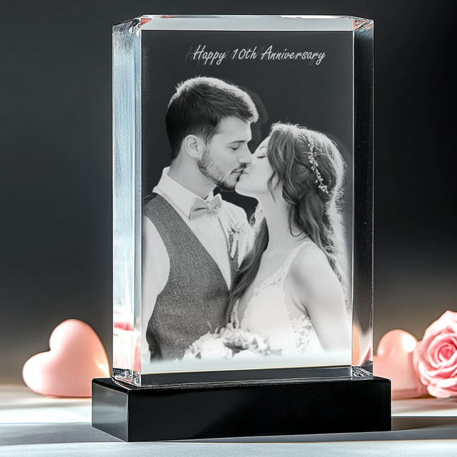 10th Anniversary Gifts - Personalized Crystal 3D Photo Tower