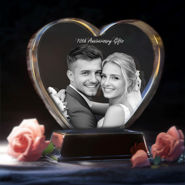10th Anniversary Gifts - Personalized Crystal 3D Photo Heart