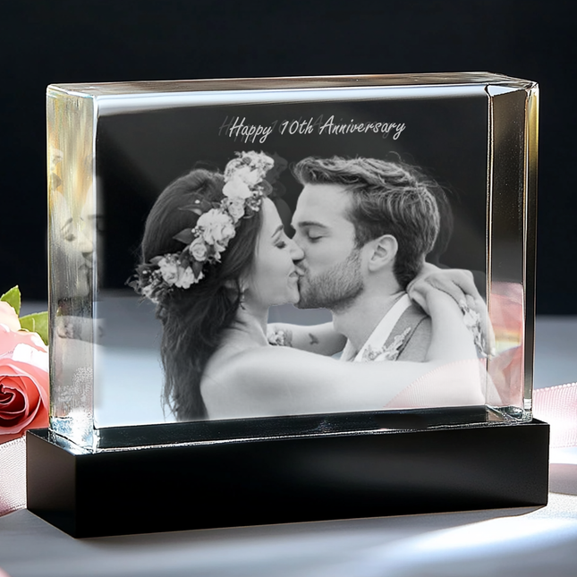 10th Anniversary Gifts - Personalized Crystal 3D Photo Rectangle