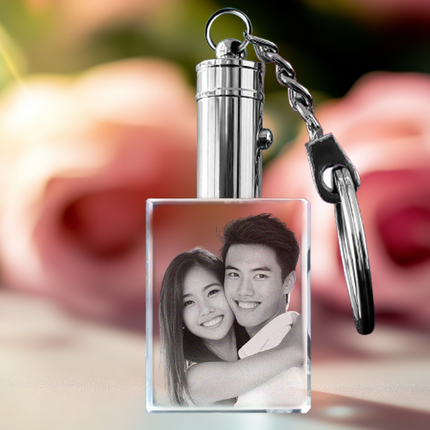 Valentine's Day Personalized Crystal 2D Photo Rectangle Keychain