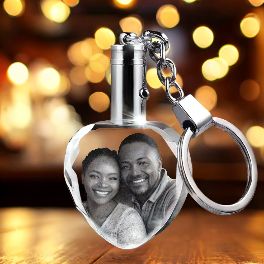 Personalized Crystal 2D Photo Heart Keychain