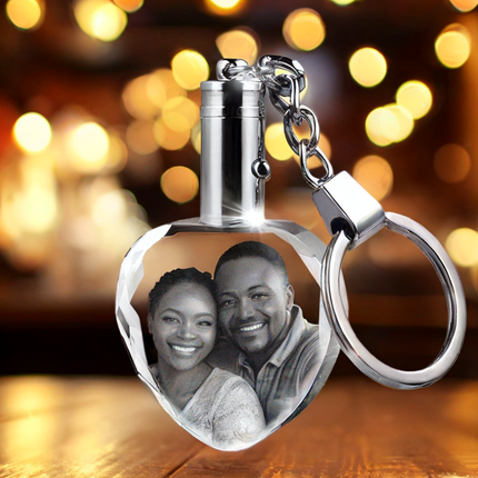 Personalized Crystal 2D Photo Heart Keychain