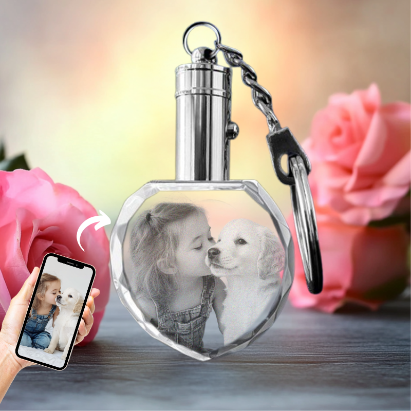 Personalized Crystal 2D Photo Heart Keychain