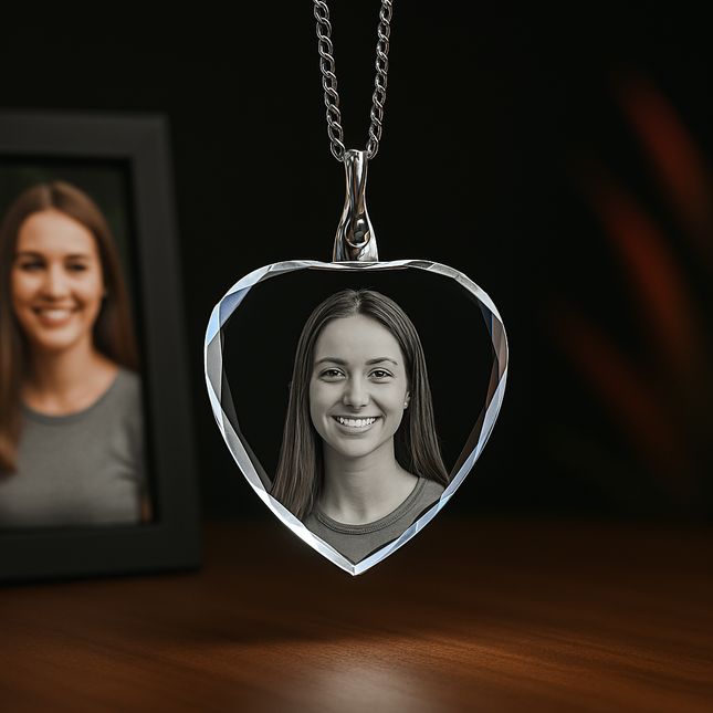 Personalized Crystal 2D Photo Heart Necklace