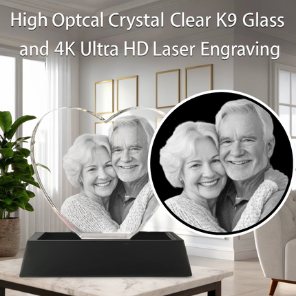 10th Anniversary Gifts - Personalized Crystal 3D Photo Heart